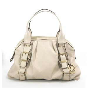 Michael Kors Bedford Ivory Leather Satchel with Gold Hardware and Accents